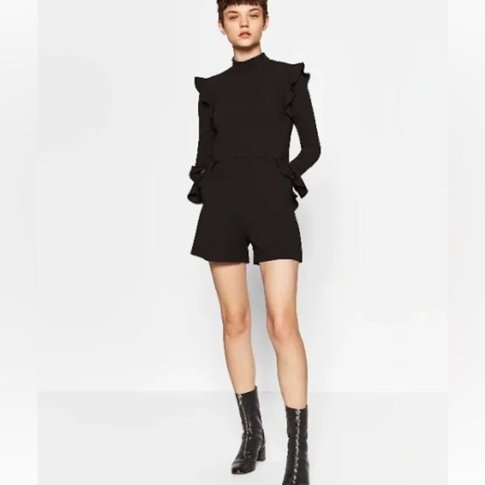 Zara Black Long-Sleeve Ruffle Romper